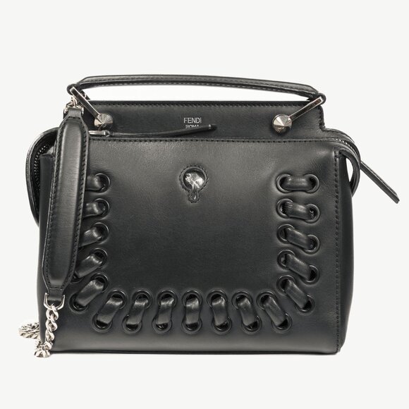 Fendi Dotcom Whipstitch Black Leather Satchel - Picture 1 of 14